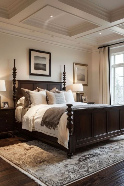 Rooms With Dark Wood Furniture, Bedroom With Dark Hardwood Floors, Traditional Bedroom Decor Master Suite Dark Wood, Bedroom Inspirations Master Dark Wood Furniture Design, Brown Floor Bedroom, Bedroom With Dark Wood Floors, Wood Floor Bedroom Ideas, Dark Wood Floors Bedroom, Dark Brown Furniture Bedroom