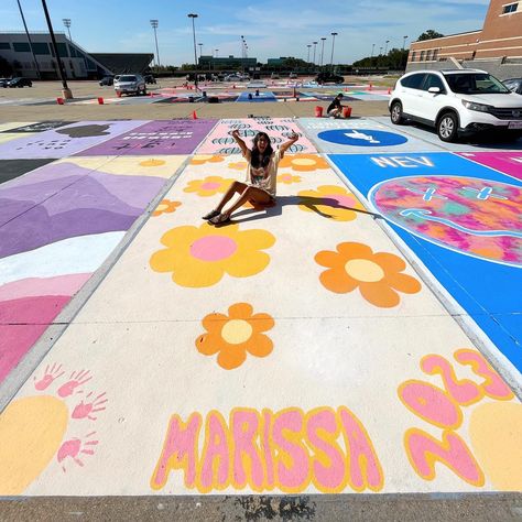 Basic Senior Parking Spot, Senior 2024 Aesthetic, Flowers Parking Spot, Orange Senior Parking Spot, Chalk Parking Spot Senior Simple, Senior Brick Ideas Painting, Simple Parking Spot Ideas, Senior Parking Spaces Beach Theme, Cute Simple Senior Parking Spot Ideas