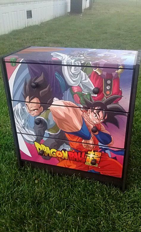 Custom Made Dragonball Z 3 Drawer Chest Nightstand Crafted by Kasondra Lockard in Bronston, KY Dragon Ball Z Nursery Ideas, Dragon Ball Z Room Decor Ideas, Dragon Ball Nursery, Dragon Ball Z Room Ideas, Dragon Ball Z Bedroom Ideas, Dragon Ball Z Nursery, Dragon Ball Z Bedroom, Dragon Ball Z Room, Dragon Ball Decor