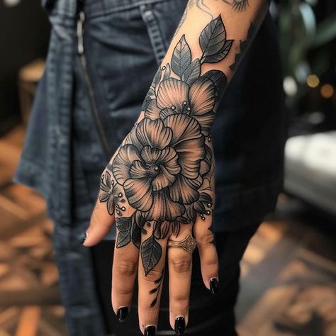 Hand Tattoos For Women Tattoo Artwork Set Womens Knuckle Tattoos, Old School Woman Tattoo, Wrist And Hand Tattoos For Women, Side Of Thumb Tattoos For Women, Flower With Eye Tattoo, Hand And Wrist Tattoos, Hand Tattoos Women, Full Hand Tattoos For Women, Traditional Hand Tattoos