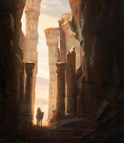 ArtStation - Exploring Ruins, Raphael Lacoste Desert Ruins, Desert Landscape Art, Dark Sun, Landscape Concept, Fantasy Setting, Fantasy Places, Matte Painting, Fantasy Art Landscapes, Fantasy Concept Art