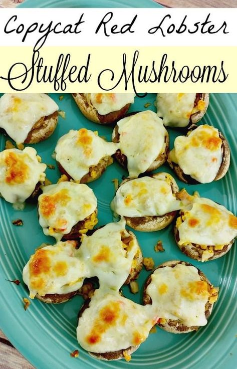 Lobster Stuffed Mushrooms Recipe, Red Lobster Stuffed Mushrooms, Lobster Stuffed Mushrooms, Red Lobster Recipes, Seafood Stuffed Mushrooms, Copycat Red Lobster, Cajun Chicken Salad, Baked Salmon And Asparagus, Restaurant Copycat Recipes