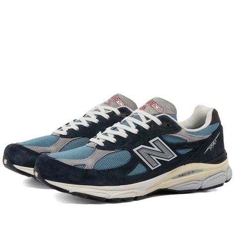 New Balance 990v3 'Navy & Grey' New Balance 990v3 Teddy Santis, New Balance 990v3, Teddy Santis, Grey New Balance, New Balance Sneakers, Pig Skin, Edgy Outfits, New Balance Sneaker, Beautiful Fashion