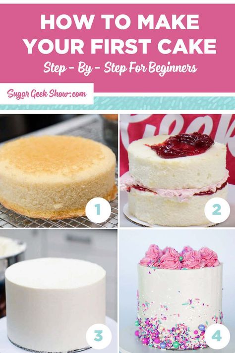 Decorating A Cake, Cake Step By Step, Baking For Beginners, Moist Vanilla Cake, Cakes To Make, Cake Decorating For Beginners, Basic Cake, Decorating Cakes, Vanilla Cake Recipe