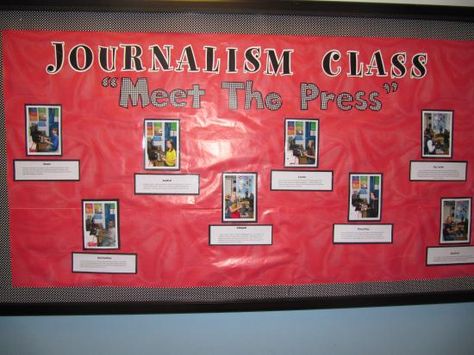 journalism classroom | Mrs. J. Anderson Class Webpage Journalism Bulletin Board Ideas, Yearbook Classroom Decorations, Journalism Classroom Decor, Yearbook Classroom, Journalism Club, Journalist Ideas, Teaching Journalism, Newspaper Club, Theatre Classroom