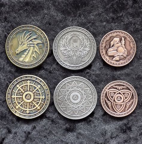 Standard sizes Game Coin Design, Fantasy Money System, Fantasy Currency, Fantasy Money, Celtic Coins, Fantasy Coins, Whites Metal Detectors, 3d Tiskárna, Magic Coins