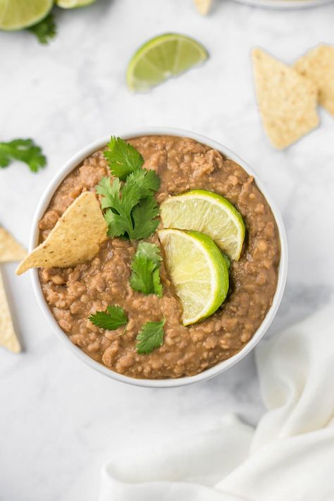 Vegan Refried Beans (Slow Cooker or Stovetop) | World of Vegan Crock Pot Bean Dip, Refried Beans Slow Cooker, Bean Dip Vegan, Crock Pot Refried Beans, Vegan Crock Pot, Slow Cooker Refried Beans, Beans Slow Cooker, Vegan Refried Beans, Dip Vegan