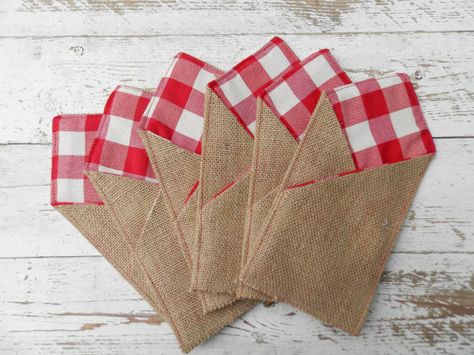 Burlap Gingham Silverware Holders   Set of 12 by MadeInBurlap Cutlery Pockets, Burlap Silverware Holder, Silverware Holder, Burlap Projects, Rustic Table Decor, Cutlery Holder, Burlap Crafts, Kitchen Crafts, Small Sewing Projects