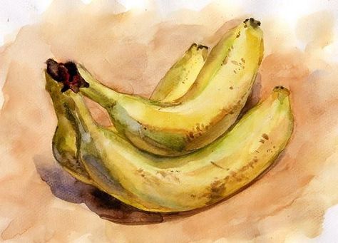 Banana Painting, Fruit Art Drawings, Vegetable Painting, Fruits Drawing, Watercolor Food, Watercolor Fruit, Social Art, Food Painting, Fruit Painting