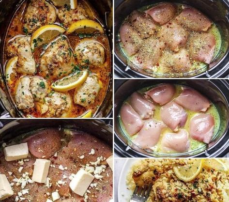 Recipe Maestro Lemon Garlic Butter Chicken, Crockpot Chicken Dinners, Chicken Thighs Dinner, Crockpot Chicken Thighs, Garlic Butter Chicken, Boneless Chicken Thighs, Chicken Crockpot Recipes, Crockpot Recipes Easy, Boneless Chicken