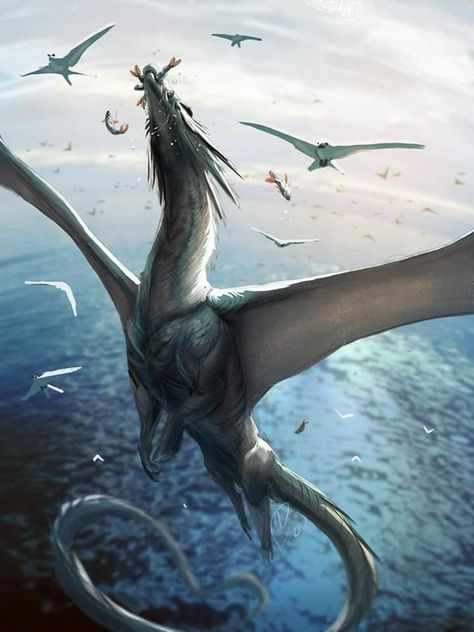 Dragon Swimming, A Flock Of Seagulls, One Punch Anime, Flock Of Seagulls, Dragon Anatomy, Old Artwork, Big Dragon, Dnd Dragons, Fairy Dragon