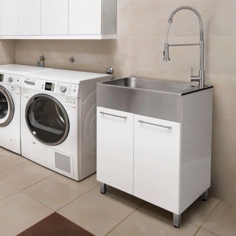 Presenza All-In-One 28 In. X 22 In. 34 In. Utility Sink And Cabinet With Faucet In White - Wayfair Canada Stainless Steel Utility Sink Laundry, Mudroom Laundry Room Rustic, Free Standing Utility Sink, Dog Washing Station In Laundry Room Utility Sink, Farmhouse Utility Sink In Laundry Room, Modern Laundry Sink, Stainless Laundry Sink, Utility Sink In Kitchen, Laundry Room Utility Sink Cabinet