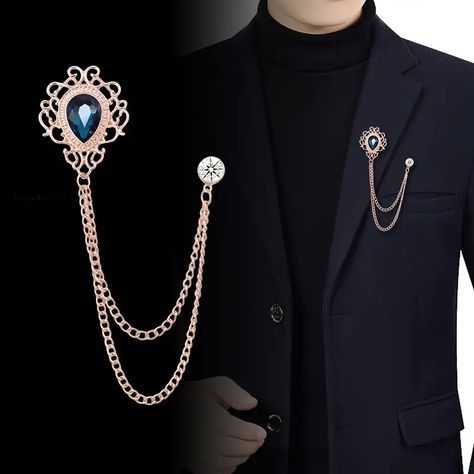 Men's Brooch Vintage Court Style Water Drop Brooch Tassel Chain Corsage Suit Accessories Clothing - Temu Men's Brooch, Trendy Suits, Collar Clips, Brooch Men, Collar Chain, Collar Pins, Scarf Dress, Suit Shirts, Suit Accessories