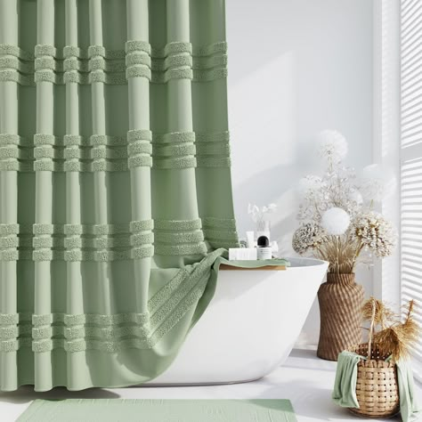 PRICES MAY VARY. 🚿【 Sage Green Shower Curtain with Classic Tufted Chenille Stripes 】 This sage green shower curtain for bathroom features classic and elegant tufted chenille stripes. This striped shower curtain can be suitable for a variety of decoration styles, such as modern farmhouse, contemporary, simple, bohemian, shabby chic style. The soft tufted chenille stripe design is exactly as shown, which can add a elegant and luxury touch to your master bathroom, guest bathroom or hotel spa. 🚿【 Neutral Shower Curtains, Shabby Chic Shower Curtain, Striped Shower Curtain, Elegant Shower Curtains, Cloth Shower Curtain, Long Shower Curtains, Green Shower Curtains, Sugar Shack, Modern Shower Curtains