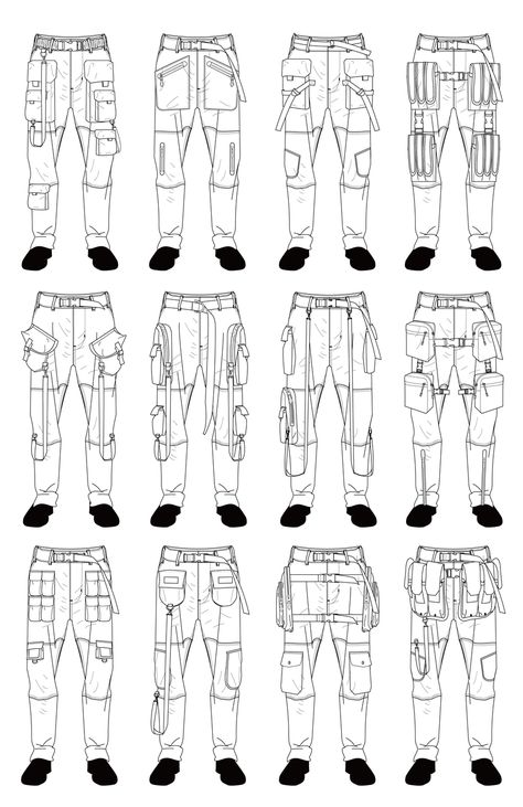 Cargo Pant Drawing, Cargo Pants Flat Sketch, Cargo Pants Drawing Reference, Cargo Pants Sketch, Cargo Pants Drawing, Fashion Flat Template, Men Pants Pattern, Fashion Sketches Men, Celana Kargo