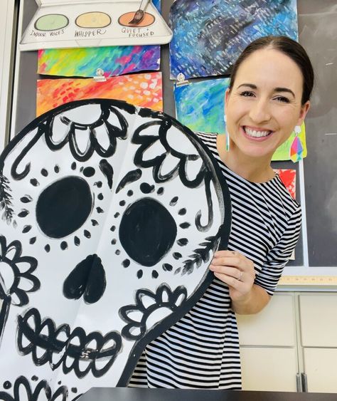 Oversized Symmetrical Sugar Skulls (Part 1) – Art With Mrs. E Adapted Art, Skulls Art, Skull Crafts, October Art, Fall Art Projects, Day Of The Dead Art, Sugar Skull Design, 4th Grade Art, Mexican Holiday