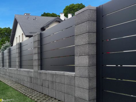 Marvelous Boundary Wall Design Ideas - Engineering Discoveries Garden Wall Ideas, Fence Wall Design, Fence Gate Design, House Fence Design, Modern Gate, Modern Fence Design, Concrete Fence, Front Fence, Brick Fence