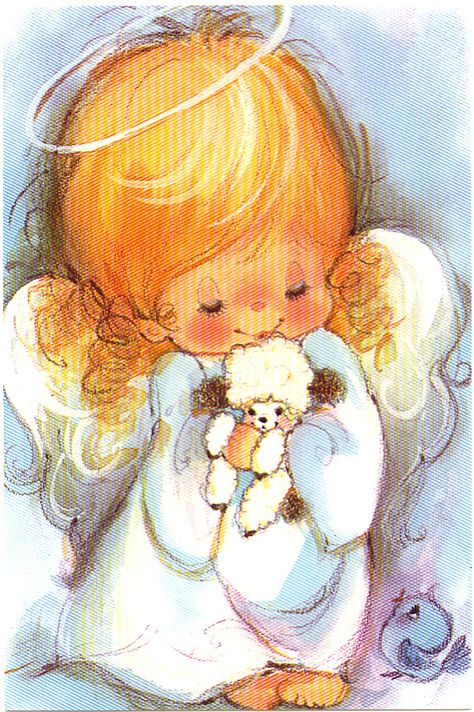 Angel holding lamb with bluebird Sankta Lucia, I Believe In Angels, Angel Painting, Angel Cards, Angel Pictures, Guardian Angels, Fairy Angel, Vintage Christmas Cards, Vintage Greeting Cards