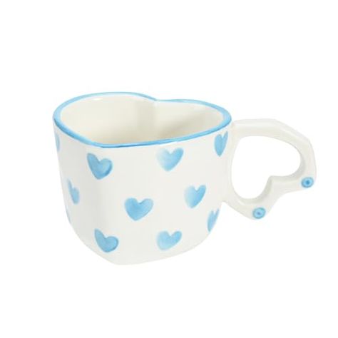 Koythin Ceramic Coffee Mug, Cute Creative Heart Handle Mug Design for Office and Home, Dishwasher and Microwave Safe, 8.5 oz/250 ml for Latte Tea Milk (Blue Heart) Coffee Saucer, Best Afternoon Tea, Tea Milk, Design For Home, Cup Handles, Snack Tray, Milk Cup, Yogurt Cups, Mug Design