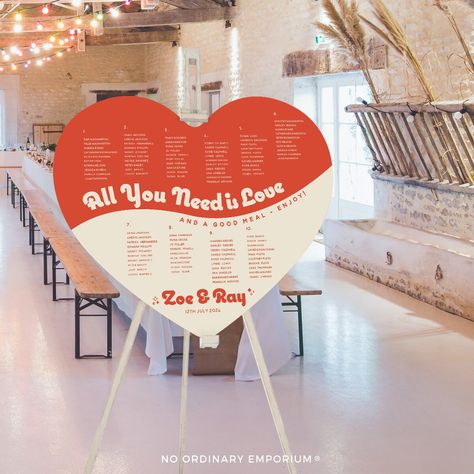 Heart Shaped Table, Love Table, Funky Wedding, Parts Of The Heart, Orange Heart, Seating Chart Template, Table Plan, 70s Disco, Red Love