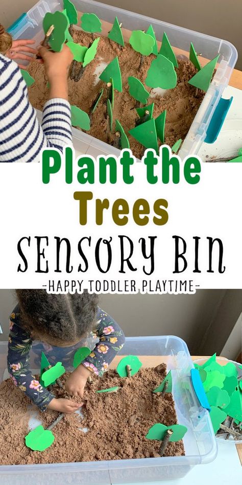 Sensory Recycling Activities, Childcare Sensory Ideas, Plant A Tree Activity For Kids, Earth Day Sensory Play, Earth Week Toddler Activities, Toddler Recycling Activities, Tree Gross Motor Activities, Earth Day Lesson Plans For Toddlers, Spring Sensory Bin For Toddlers