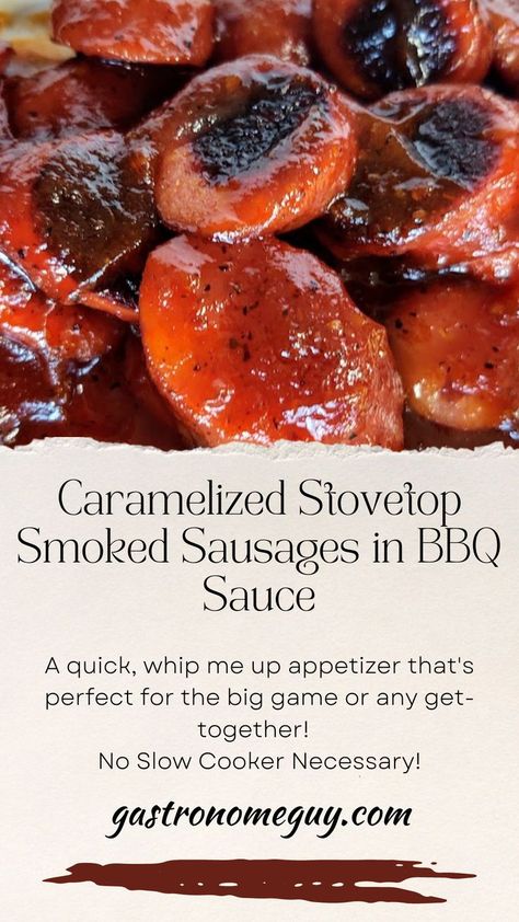 A quick, whip me up appetizer that's perfect for the big game or any get-together! This smoked sausage recipe (or Kielbasa recipe) is perfect for anytime. Smoked Sausage Bites, Appetizers Game Day, Smoked Sausage Recipe, Kielbasa Recipe, Sausage Bites, Smoked Sausages, Sausage Sauce, Smoked Sausage Recipes, Homemade Bbq Sauce