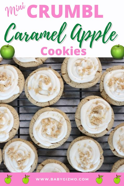 Crumbl Cookie Copycat Fall, Crumbl Minis, Last Crumb Cookies Copycat, Caramel Apple Cheesecake Cookies, Mini Crumbl Cookies, Crumbl Neopolitan Cookies, Crumbl Apple Pie Cookie Copycat, Crumbl Halloween Cookies, Crumble Chocolate Chip Cookie Recipe