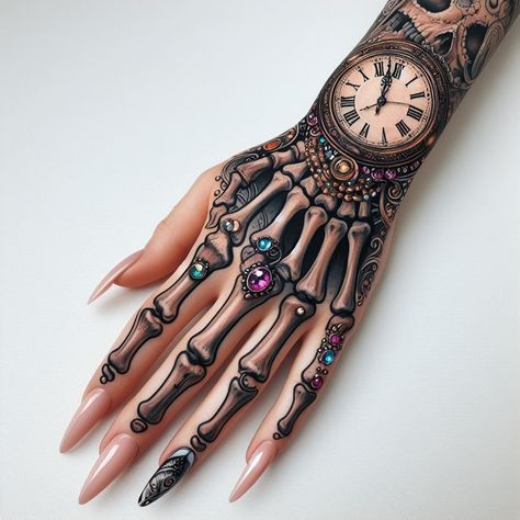 Discover 40 unique and trendy Girly hand tattoo ideas, perfect for expressing your style with elegance and creativity. Skull Hand Tattoo For Women, Skeleton Hand Tattoos Women, Hand Tattoos Designs, Hand Finger Tattoos, Hand Tattoos Ideas, Bone Hand Tattoo, Girly Hand Tattoos, Skeleton Hand Tattoos, Tattoo Main