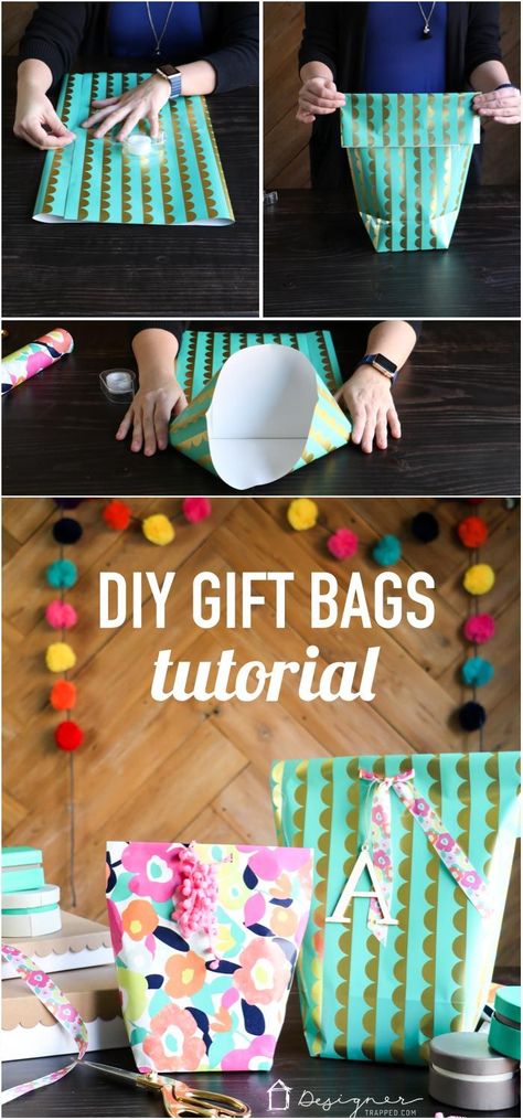 OMG! This is genius. Learn how to make a gift bag from wrapping paper. These are SO cute and are so much less expensive than store-bought gift bags. So excited about this DIY gift bag option! Bag From Wrapping Paper, Make A Gift Bag, Diy Gift Bags, Diy Gift Bag, How To Make A Gift Bag, Gift Bags Diy, Gifts Wrapping Diy, Creative Diy Gifts, Diy Holiday Gifts