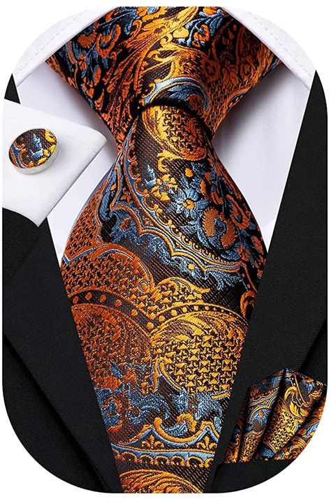 Necktie Set, Gold Tie, Chique Outfits, Paisley Tie, Cufflink Set, Wedding Ties, Luxury Silk, Tie Set, Silk Necktie