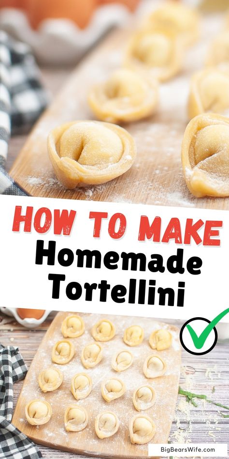 Want to learn How To Make Homemade Tortellini? Let me show you how to make homemade tortellini pasta that you can use in all kinds of recipes. via @bigbearswife Homemade Cheese Tortellini Recipes, Homemade Tortilini Recipes, Homemade Tortalini Recipes, Homemade Tortellini Filling, Homemade Cheese Tortellini, Homemade Shell Pasta, Homemade Tortellini Recipes, Homemade Noodles Easy, Homemade Pasta Shapes