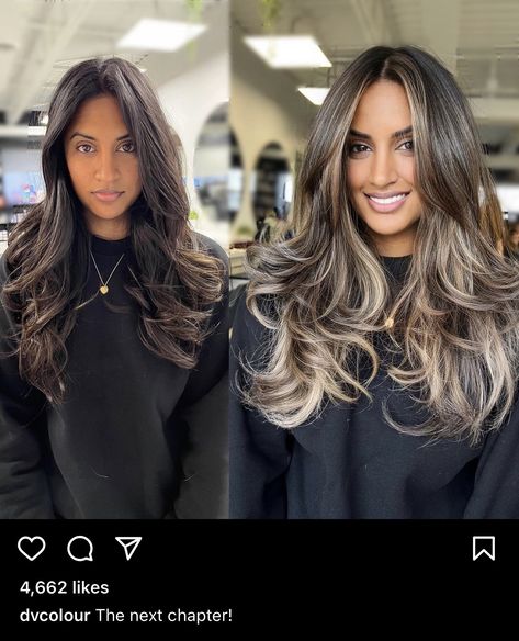 Balyage Long Hair, Blonde Highlights On Dark Hair, Rambut Brunette, Blonde Hair Transformations, Black Hair Balayage, Brown Hair Looks, Brown Hair Inspo, Brunette Hair With Highlights, Balayage Hair Dark