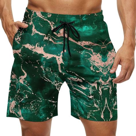 PRICES MAY VARY. Material: The mens swim trunks are made of peach skin, soft, lightweight, skin-friendly, breathable, smooth, quick dry, keeping swim shorts dry & comfortable. Design: The beach pants have mesh fabric. Our swim trunks men has two side pockets deep enough to store wallets, keys, phones, or other small items, keeping your hands free during the event. Elastic Waist with Drawstring: This men swimming shorts has a elastic waist and drawstring. It can be adjusted freely according to yo Men’s Swimwear Fashion, Green Swim Trunks For Summer Outdoor Activities, Shorts Bathing Suit, Men Swimming, Mens Beach Shorts, Bathing Suit Shorts, Rose Gold Marble, Swimming Beach, Swimming Shorts