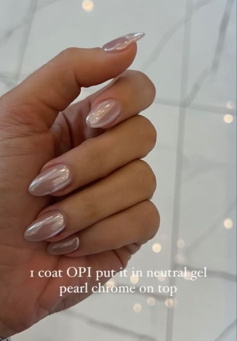 Nails Nye 2023, Neutral Vacation Nails Almond, Almond French Tip Chrome Nails, Bridesmaid Fall Nails, Neutral Holiday Nails Almond, Honeymoon Nails Ideas Beach, Opi Chrome Nails, Trending Nails 2024, Almond Neutral Nails