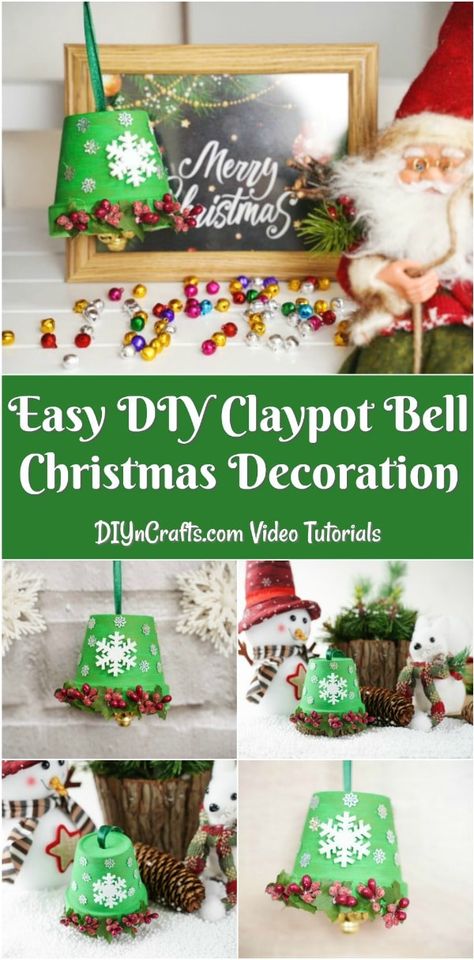 DIY Christmas Bell Decoration is easy to make using a simple clay pot, paint, jingle bells, and fun holiday embellishments. This is a perfect Christmas bell decoration that everyone will love seeing hanging this year. #christmasbell #diybell #christmasdecor #diychristmasdecor #crafting #homemadedecorations Jingle Bell Crafts, Holiday Berries, Snowflake Sticker, Gem Crafts, Bell Decorations, Christmas Mantel Decorations, Santa Decorations, Homemade Decor, Christmas Bell