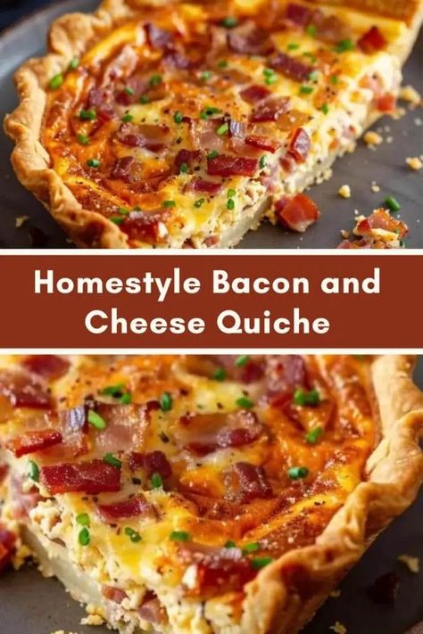 Bacon Egg And Cheese Quiche, Bacon Cheddar Quiche, Savory Quiche, Quiche Breakfast, Bacon Quiche Recipe, Bacon And Cheese Quiche, Egg Quiche, Cheese Quiche Recipe, Buttery Pie Crust