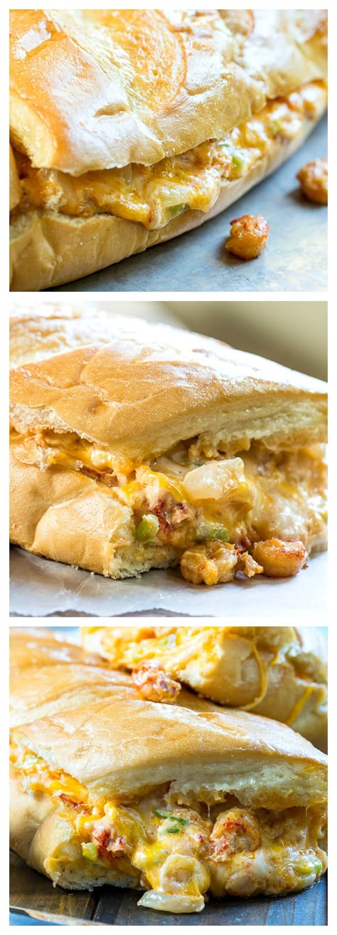 Stuffed Crawfish Bread- French bread stuffed with a hot, gooey, and cheesy crawfish mixture with lots of garlic! Crawfish Bread Recipe, Crawfish Bread, Bread French, Crawfish Recipes, Louisiana Seafood, New Orleans Recipes, Cajun Dishes, Cajun Creole Recipes, Cajun Food