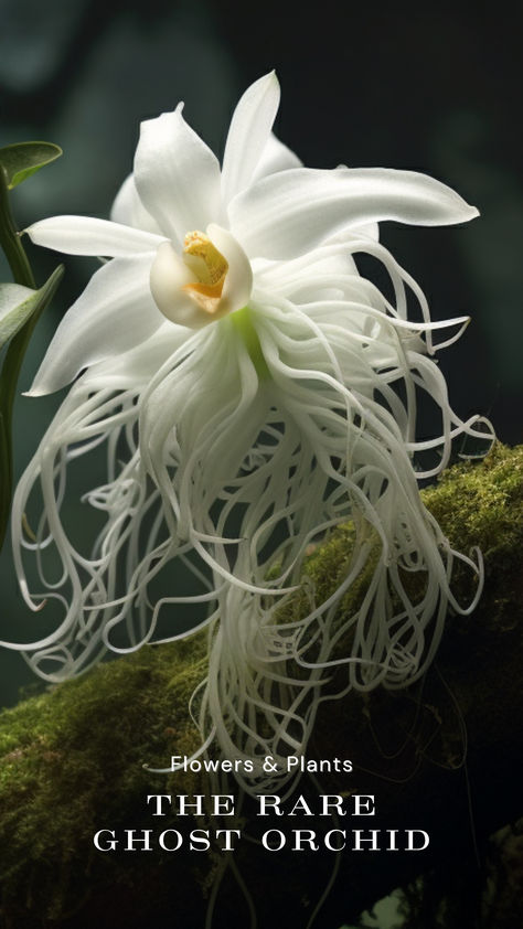 The name “Ghost Orchid” reflects this unique orchid’s ethereal and mysterious quality, contributing to its allure and fascination among botanists, nature enthusiasts, and the general public. The Ghost Orchid was first discovered in the U.K. in 1854 by Mrs. W. Anderton near Tedstone Delamere and in 1876 near Ludlow. Learn more about this orchid and other rare flowers in the world. #flowers #landscapes #gardens #rareflowers #orchid Orchid In Nature, Orchids And Moonlight, Orchid Types, Drawing Props, Egret Orchid, Moon Orchid, Butler Oc, Ghost Flowers, World Flowers