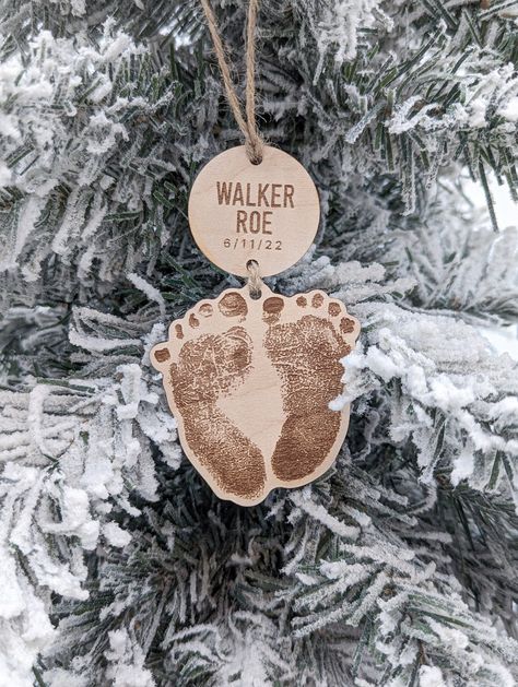 Baby Footprint Ornament, Footprint Ornament, Babys First Christmas, Baby Keepsakes, Baby Footprint, Laser Ideas, Personalized Newborn, Baby Footprints, Baby Projects