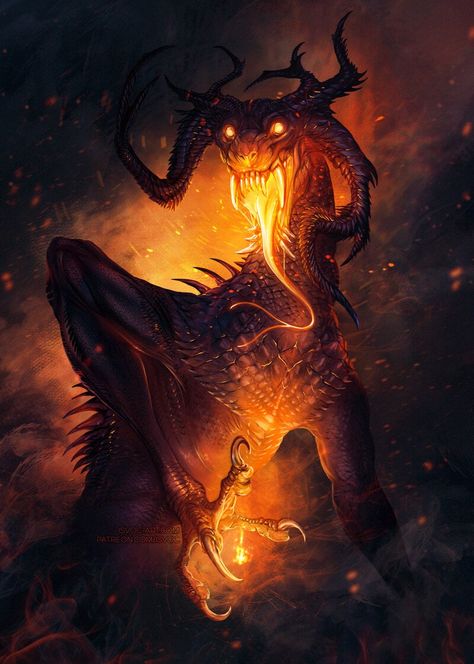 Demon Dragon, Wide Smile, Fire Demon, Fantasy Demon, Dragon Artwork Fantasy, Beast Creature, Creature Artwork, Ange Demon, Paintings And Drawings