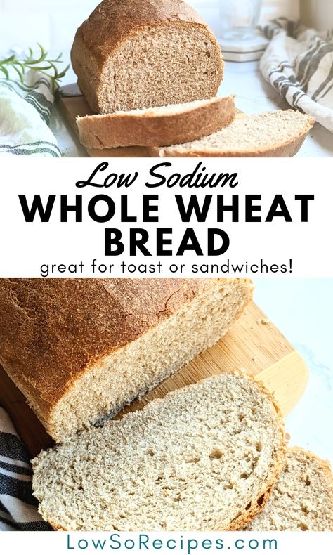 Low Sodium Wheat Bread Recipe (Reduced/Low Salt) Salt Free Bread Recipe, Low Sodium Cornbread Recipe, Plant Based Bread, Salt Bread Recipe, Low Sodium Bread, Sprouted Wheat Bread, Traditional Bread Recipe, Salt Free Recipes, Low Iodine Diet