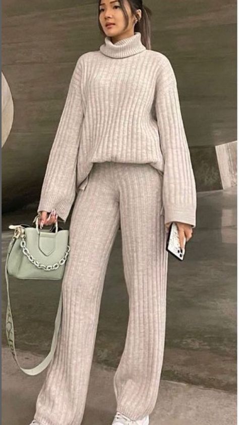 Sweater Coord Outfit, Two Piece Sweater Set Pants, Sets Outfit 2 Piece Winter, Women Knit Outfit, Winter Sets Outfits, Relaxed Clothing, Neil Sedaka, Winter Sets, Looks Pinterest