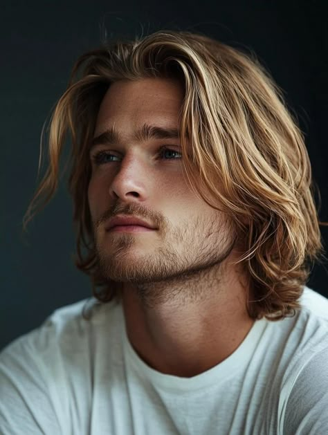 Long Surfer Hair Men, Shaggy Long Hair Men, Messy Blonde Hair Men, Men’s Hair Styles Blonde, Man Long Blonde Hair, Blonde Long Hair Men, Mid Length Haircut Men, Mens Medium Length Hairstyles Wavy, Men’s Highlights