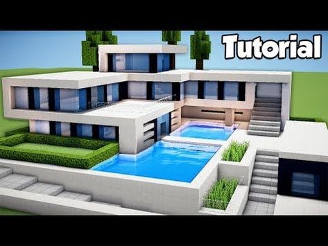 Minecraft: How to Build a Large Modern House Tutorial (#2) - YouTube Minecraft Modern Mansion, Large Modern House, Minecraft Houses For Girls, Modern Minecraft, Minecraft Houses Xbox, Modern Minecraft Houses, Case Minecraft, Minecraft Houses Survival, Minecraft Mansion