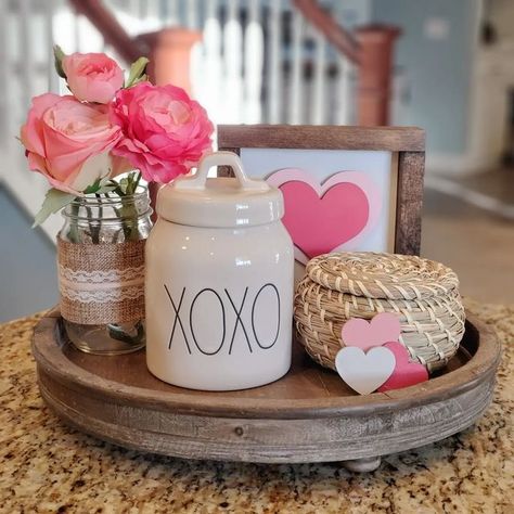 Lazy Susan Table Centerpiece, Lazy Susan Decor, Black Hearth, Table Tray Decor, Brick Fireplaces, Valentine Centerpieces, Kitchen Table Centerpiece, Valentine Table Decorations, Diy Valentine's Day Decorations