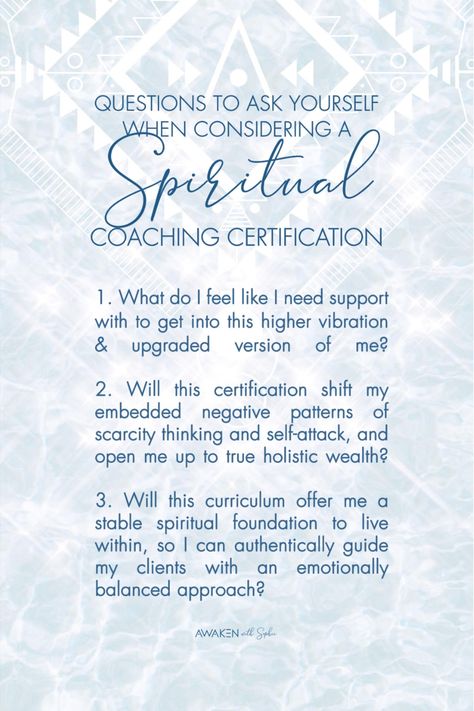 Some great questions to ask yourself when considering a spiritual coaching program: What do I feel like I need support with, to get into to get into this higher vibration and upgraded version of me? Will this certification shift my embedded negative patterns of scarcity thinking and self-attack, and open me up to true holistic wealth? Will this curriculum offer me a stable spiritual foundation to live within, so I can authentically guide my clients with an emotionally balanced approach? Spiritual Life Coach, Spiritual Coaching, Higher Vibration, Great Questions, We Are Different, Life Coach Certification, Questions To Ask Yourself, Open Me, Spiritual Coach