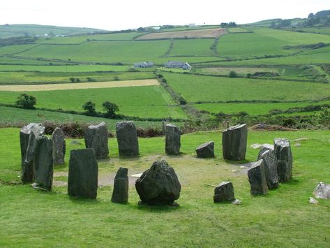 We found the Recumbent Drombeg Stone Circle in a pastoral valley that was very similar to the one where Coppinger's Court is situated.  The lovely recumbent stone circle is also known as The Druid's Altar, and from its location on the edge of a rocky terrace, worshippers presided over a view that gently sweeps down to the Atlantic ocean a mere 1.6 kilometres away. Stone Circles Ireland, Druid Circle, Ancient Ireland, County Cork Ireland, Stone Circle, Standing Stone, Sacred Places, To Infinity And Beyond, Ancient Ruins