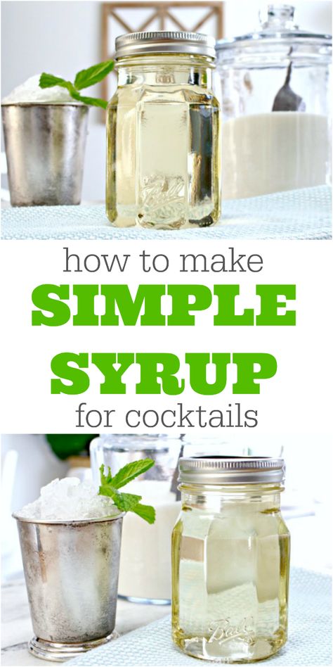 Simple syrup is an ingredient used in many cocktails like Mint Juleps, Daiquiris, Hurricanes, Mojitos and more! You can infuse your simple syrup with just about any flavor and enhance it even more. This tutorial is so easy and will show you How to Make Simple Syrup for cocktail recipes, coffee drinks and even homemade sodas! Simple Syrup Recipe Drinks, Simple Syrup For Cocktails, Homemade Simple Syrup, Syrup For Cocktails, Simple Syrup Recipe, Simple Syrup Cocktails, Mint Julep Recipe, Homemade Soda, Simple Syrup Recipes