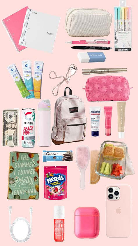 backpack for 24-25 Pack My Backpack With Me, Girly Products, School Backpack Essentials, Backpack Ideas, Makeover Bathroom, College Student Hacks, Preppy Gifts, School Bag Essentials, Backpack Essentials