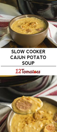 Slow Cooker Cajun Potato Soup?utm_source=12tomatoes Cajun Potato Soup, Slow Cooker Cajun, Cajun Potatoes, Crockpot Soups, Soups Stews Chilis, Turkey Soup, 12 Tomatoes, Crock Pot Soup, Andouille